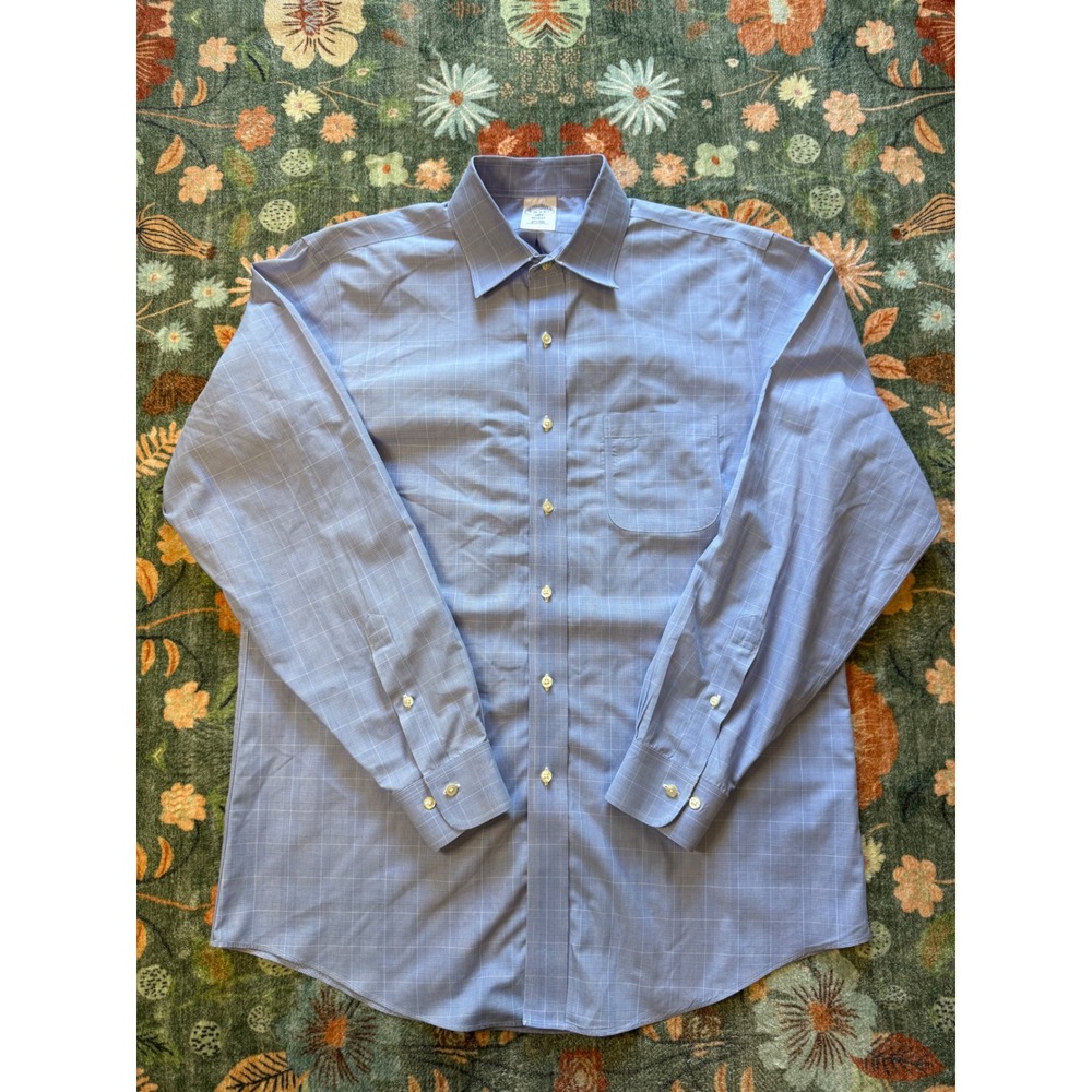 Brooks Brothers 1818 Regent Dress Shirt Mens 16 4/5 Blue Plaid Non-Iron Cotton‎